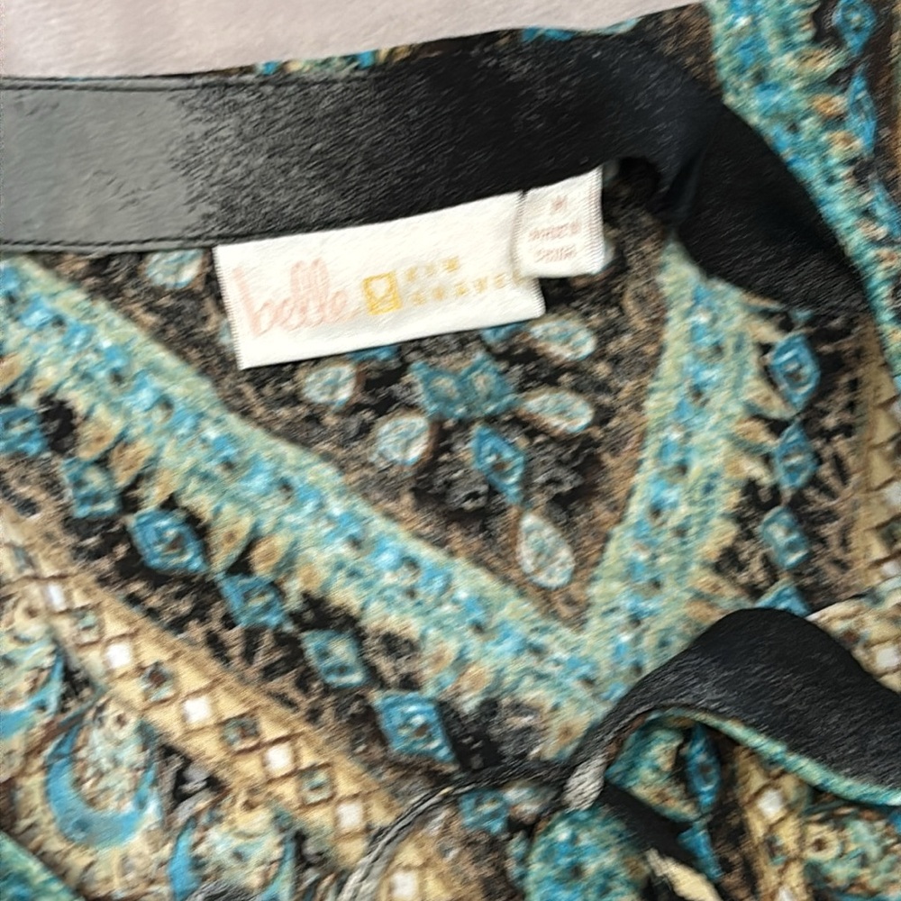 Belle by Kim Gravel Printed V-Neck Lace-Up Poncho ~ Black - Picture 4 of 8